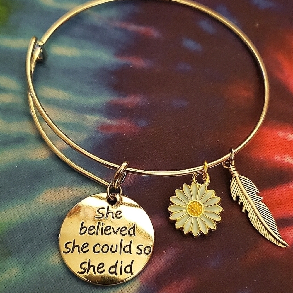 Handmade She Believed She Could So She Did Bangle Charm Bracelet